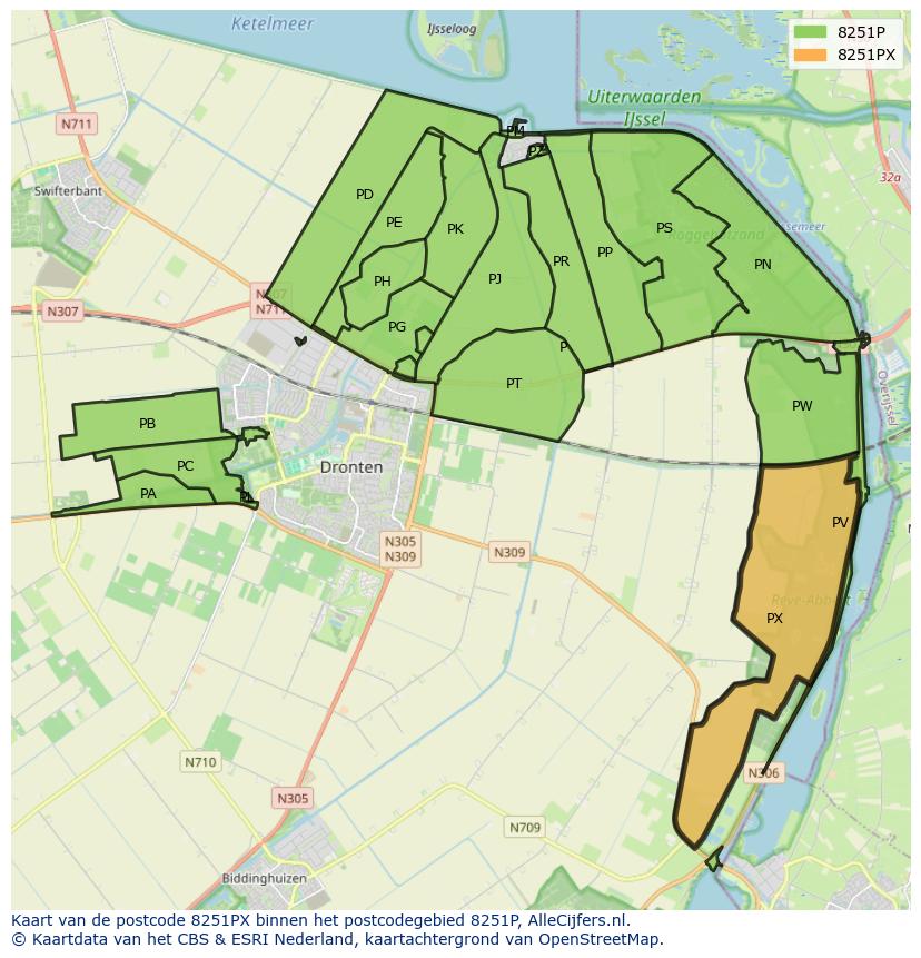 Afbeelding van het postcodegebied 8251 PX op de kaart.