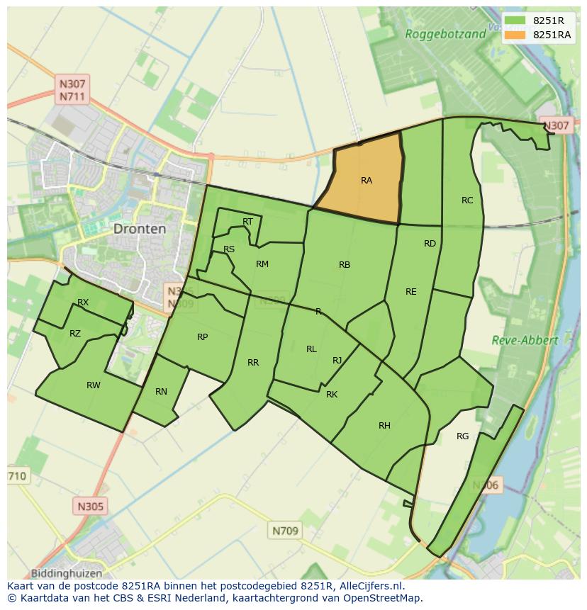 Afbeelding van het postcodegebied 8251 RA op de kaart.