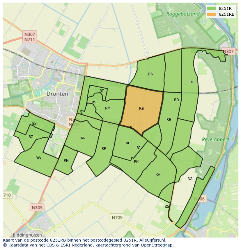 Afbeelding van het postcodegebied 8251 RB op de kaart.