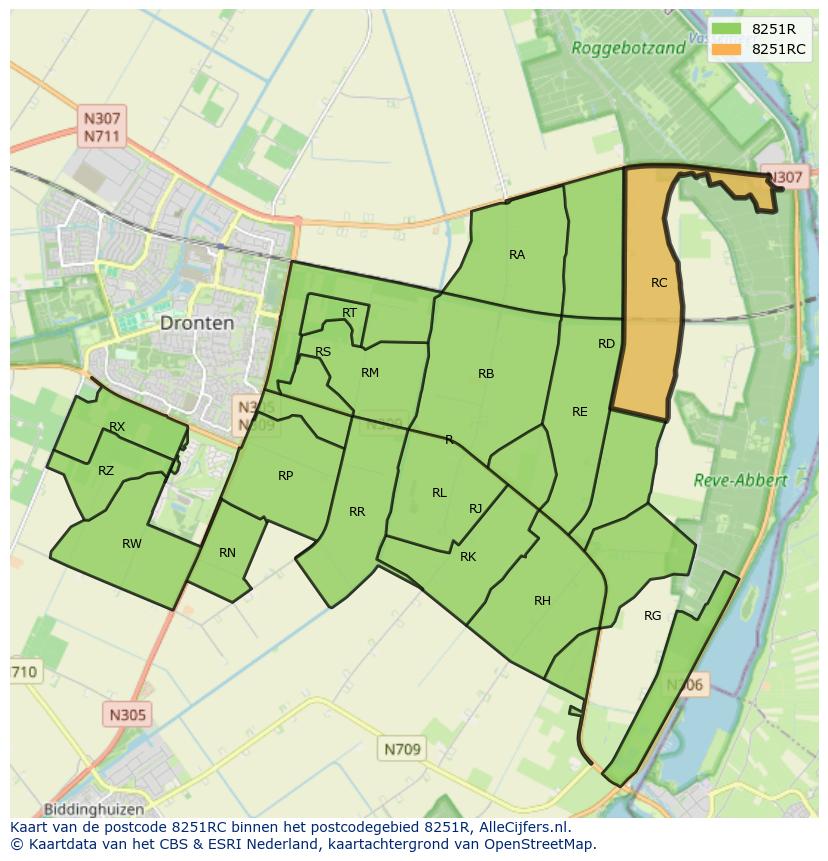 Afbeelding van het postcodegebied 8251 RC op de kaart.