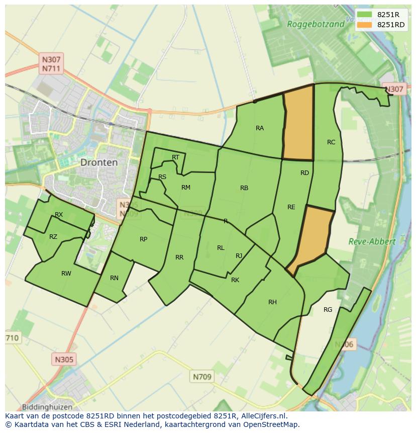 Afbeelding van het postcodegebied 8251 RD op de kaart.