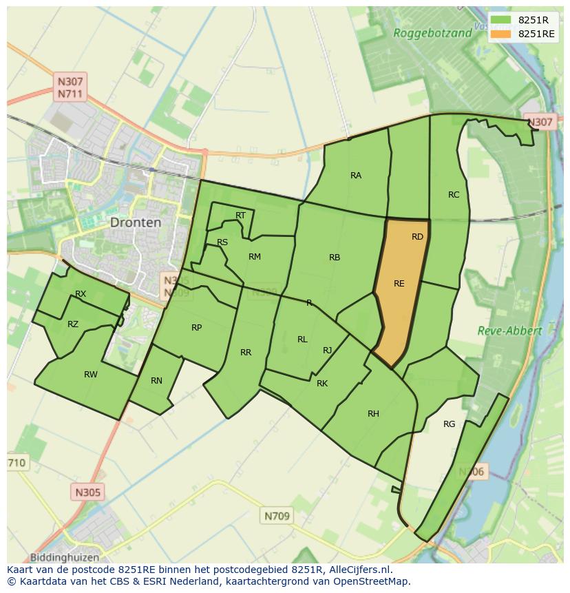 Afbeelding van het postcodegebied 8251 RE op de kaart.