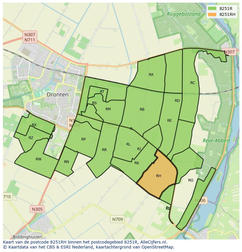 Afbeelding van het postcodegebied 8251 RH op de kaart.