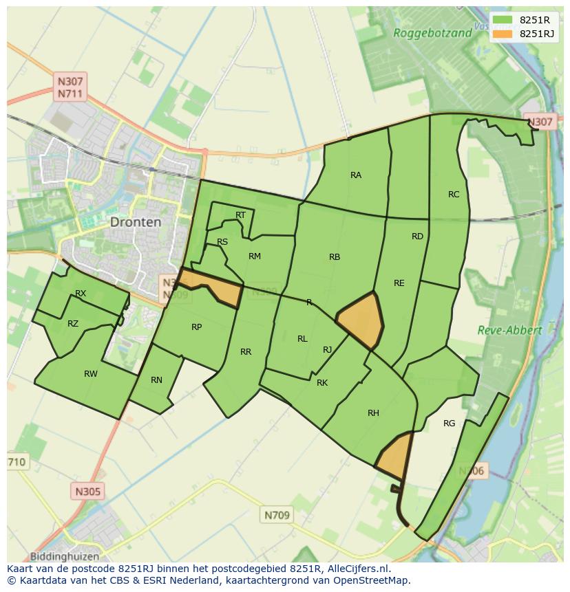Afbeelding van het postcodegebied 8251 RJ op de kaart.
