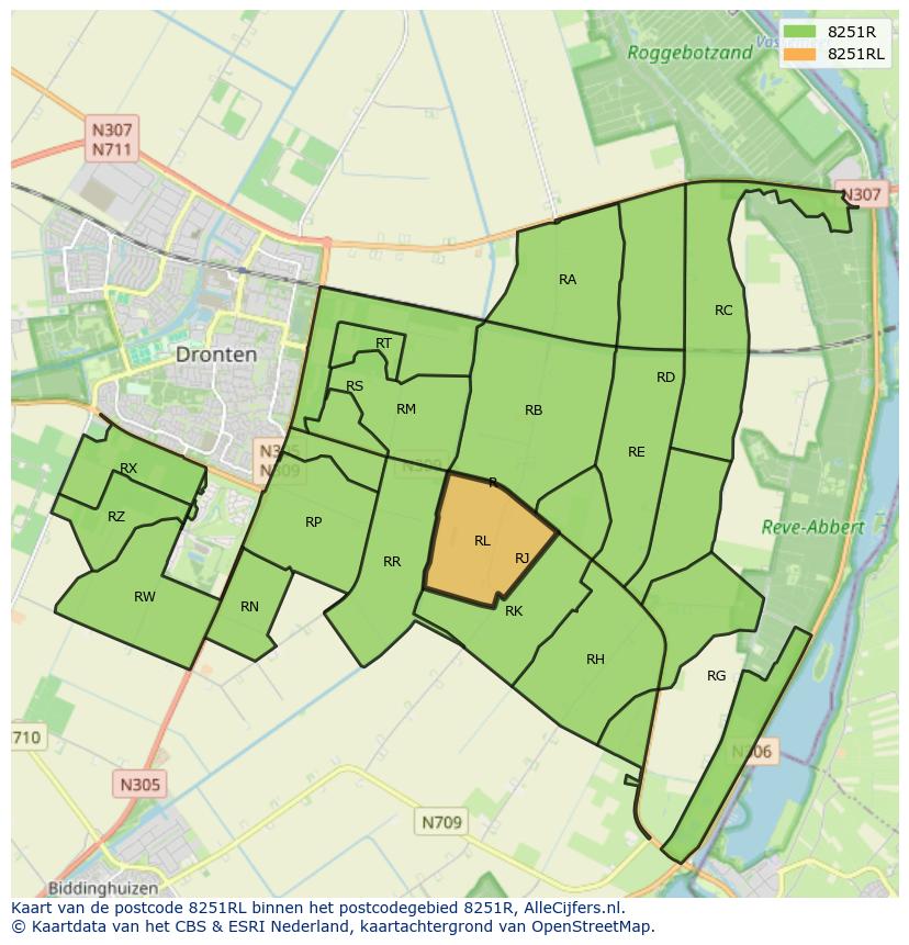 Afbeelding van het postcodegebied 8251 RL op de kaart.
