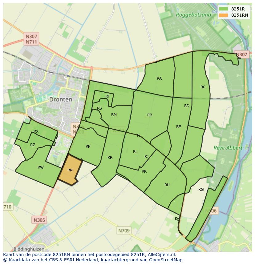 Afbeelding van het postcodegebied 8251 RN op de kaart.