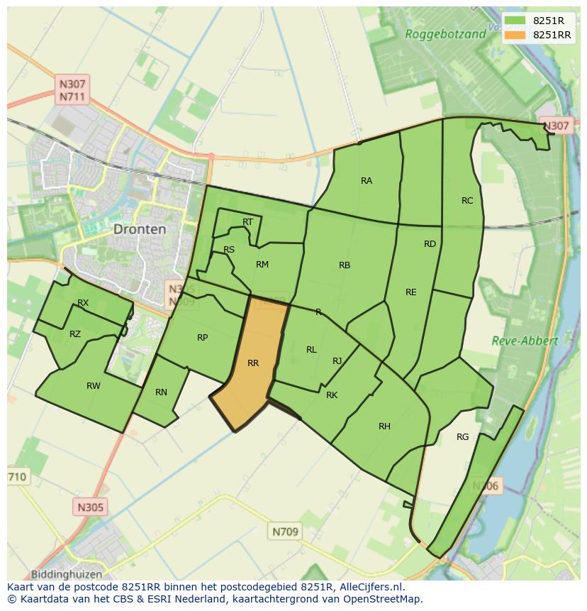 Afbeelding van het postcodegebied 8251 RR op de kaart.