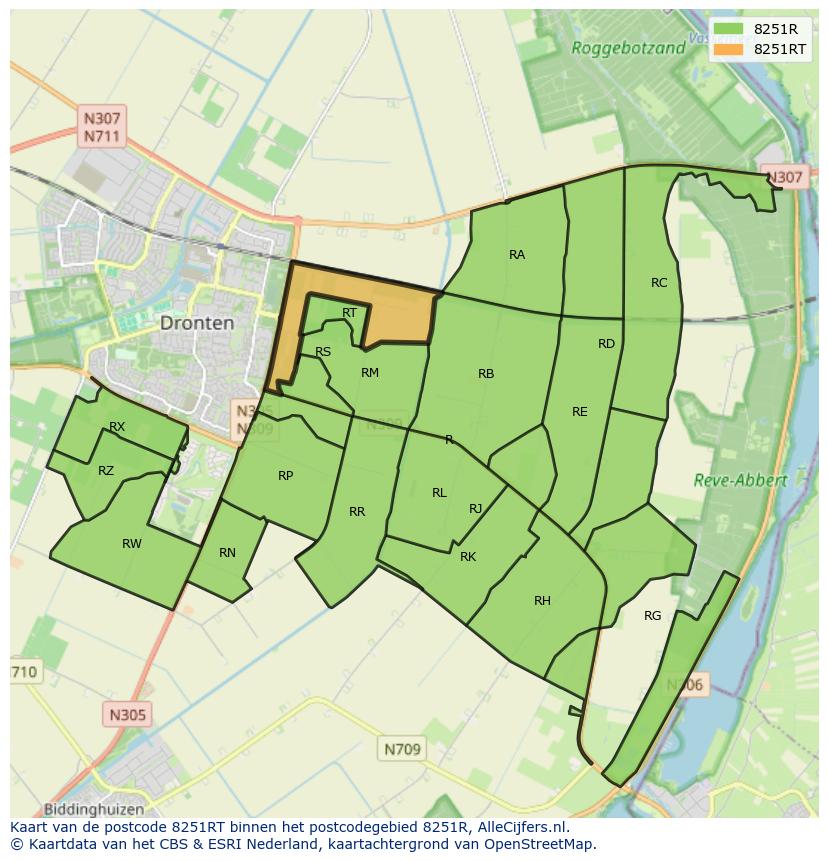 Afbeelding van het postcodegebied 8251 RT op de kaart.