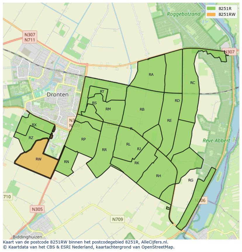 Afbeelding van het postcodegebied 8251 RW op de kaart.
