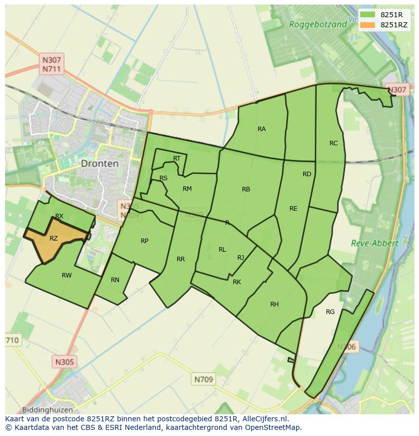 Afbeelding van het postcodegebied 8251 RZ op de kaart.