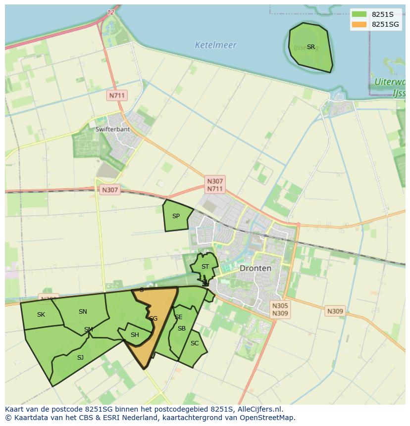 Afbeelding van het postcodegebied 8251 SG op de kaart.