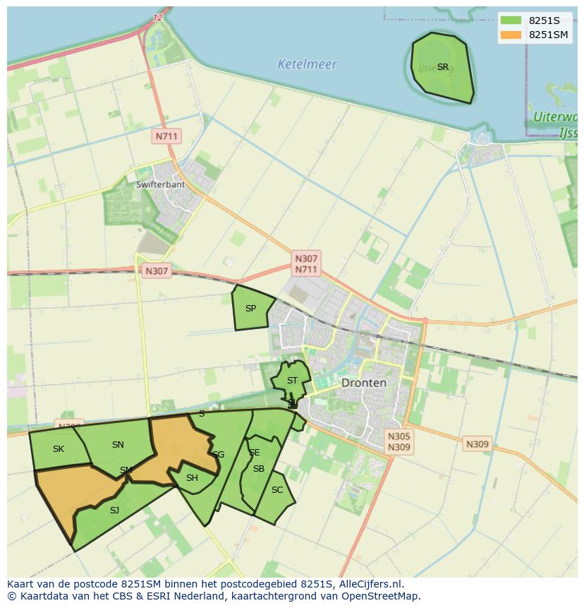 Afbeelding van het postcodegebied 8251 SM op de kaart.