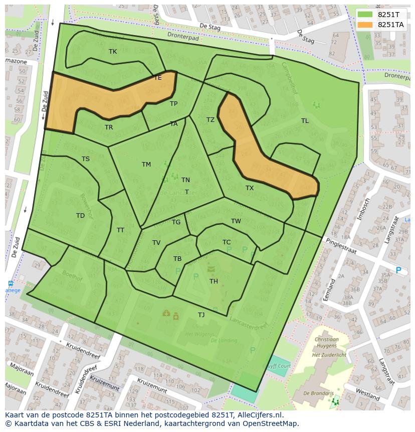 Afbeelding van het postcodegebied 8251 TA op de kaart.