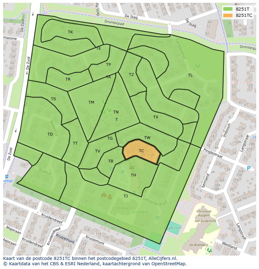 Afbeelding van het postcodegebied 8251 TC op de kaart.