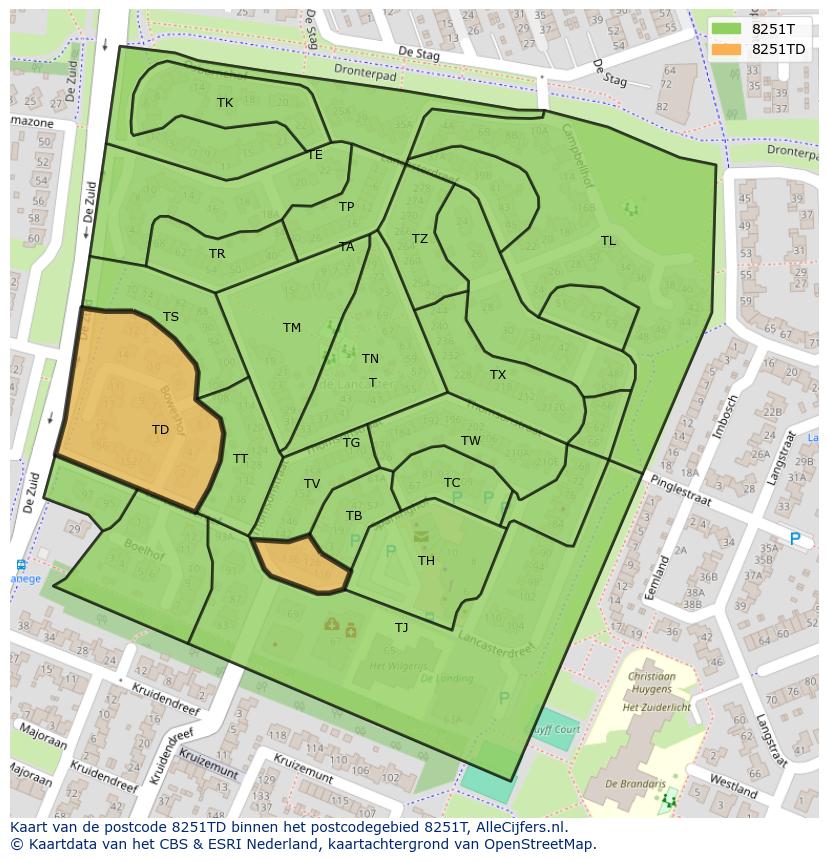 Afbeelding van het postcodegebied 8251 TD op de kaart.