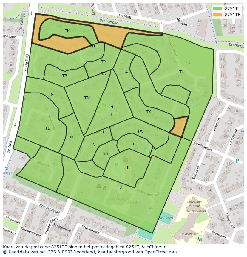 Afbeelding van het postcodegebied 8251 TE op de kaart.