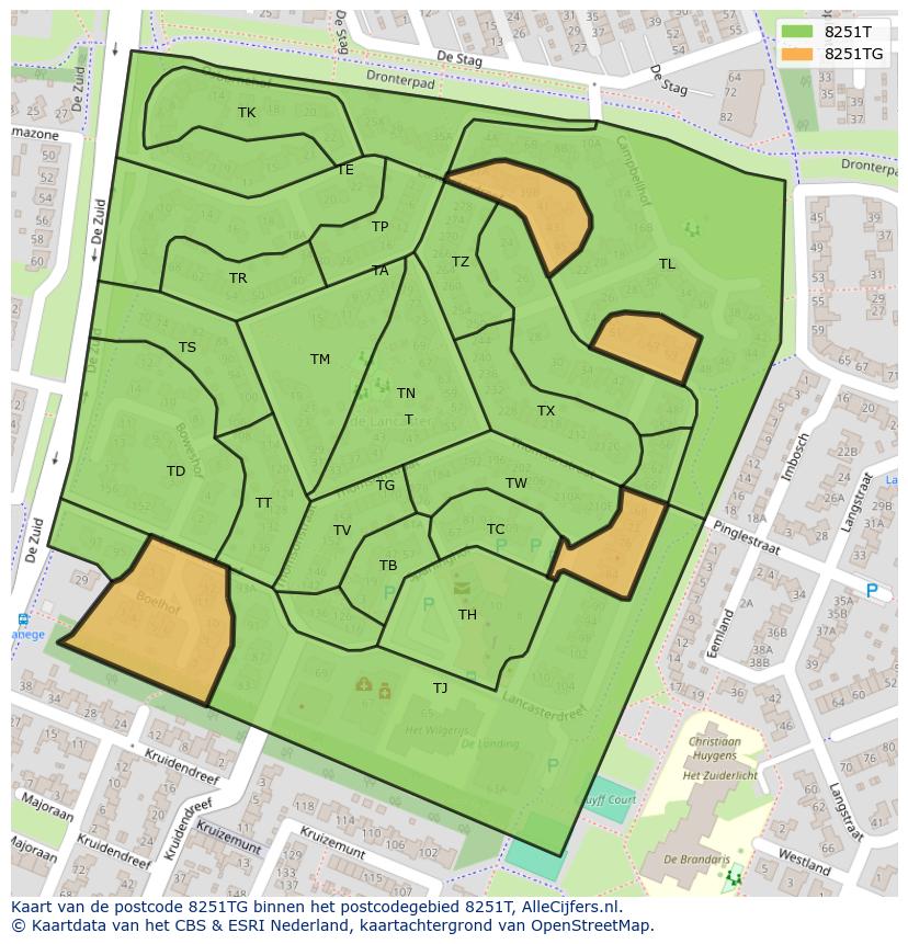 Afbeelding van het postcodegebied 8251 TG op de kaart.