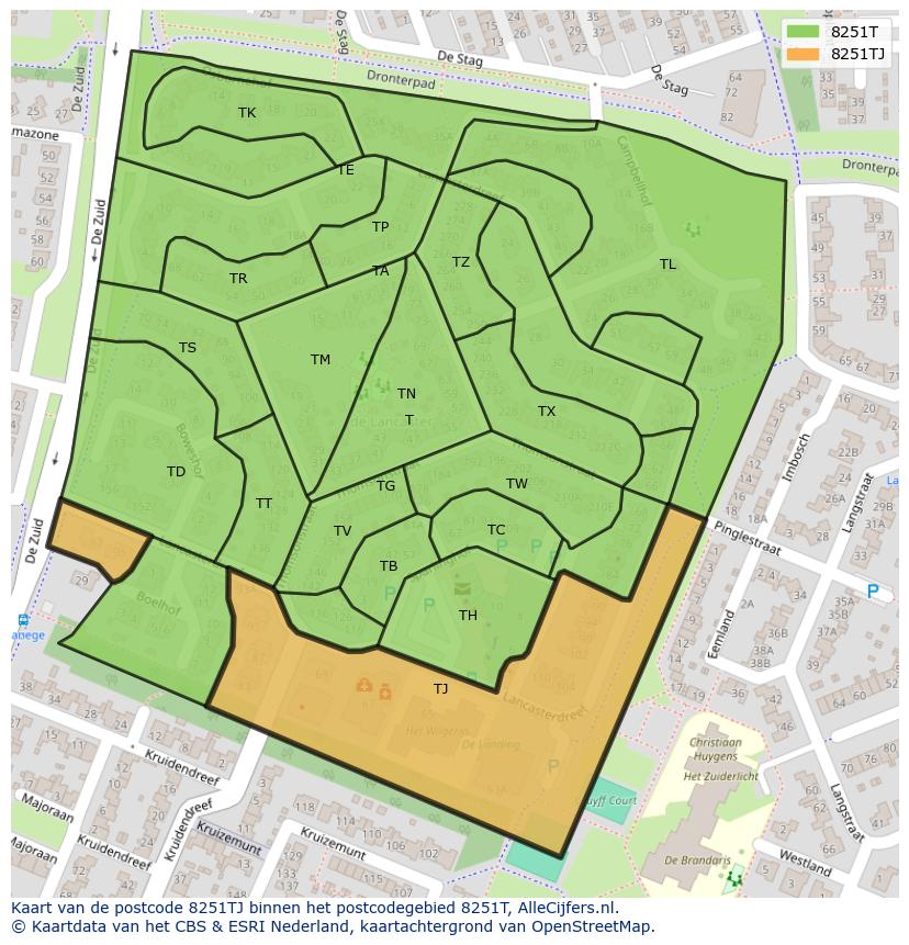 Afbeelding van het postcodegebied 8251 TJ op de kaart.