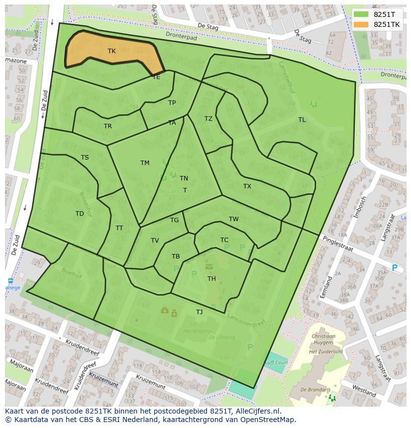 Afbeelding van het postcodegebied 8251 TK op de kaart.
