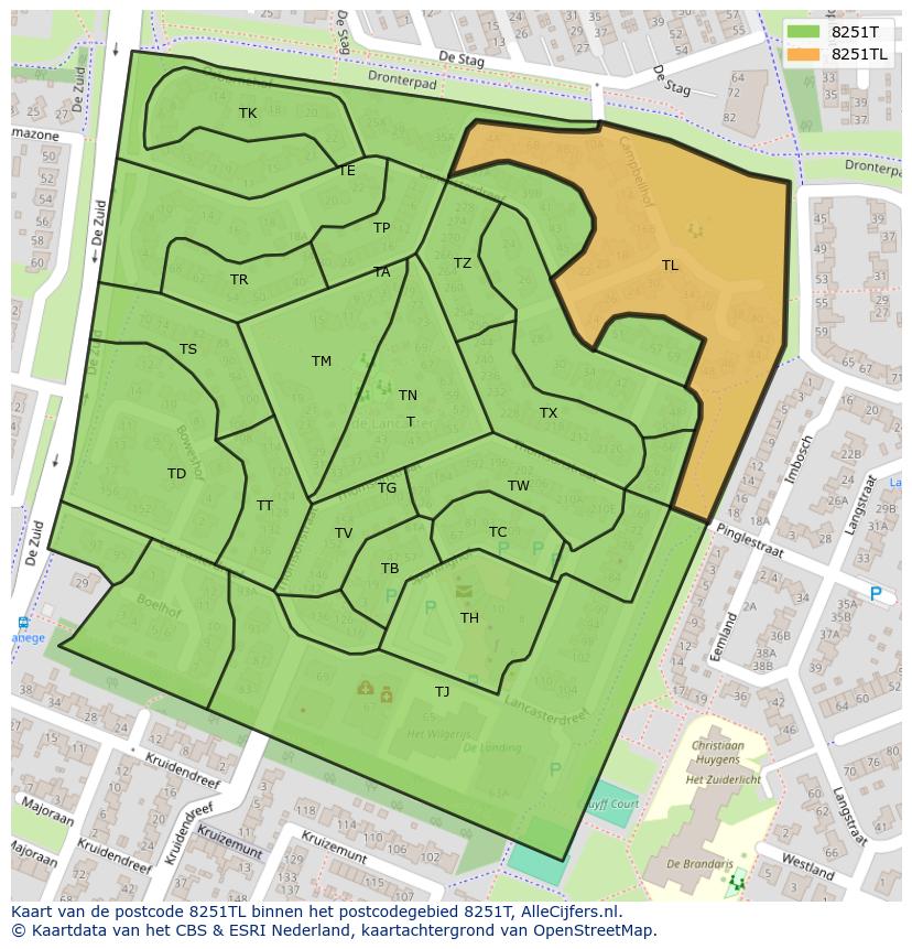 Afbeelding van het postcodegebied 8251 TL op de kaart.
