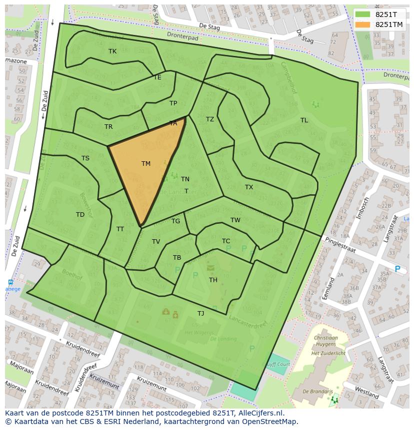 Afbeelding van het postcodegebied 8251 TM op de kaart.
