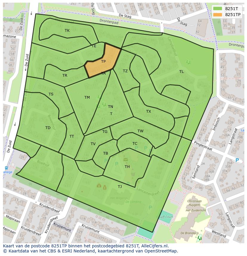 Afbeelding van het postcodegebied 8251 TP op de kaart.