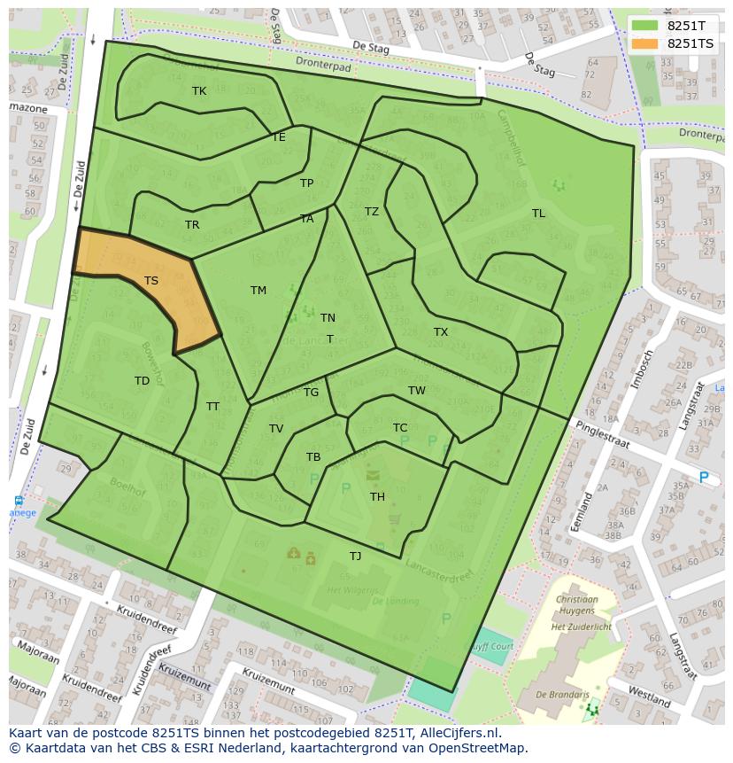 Afbeelding van het postcodegebied 8251 TS op de kaart.