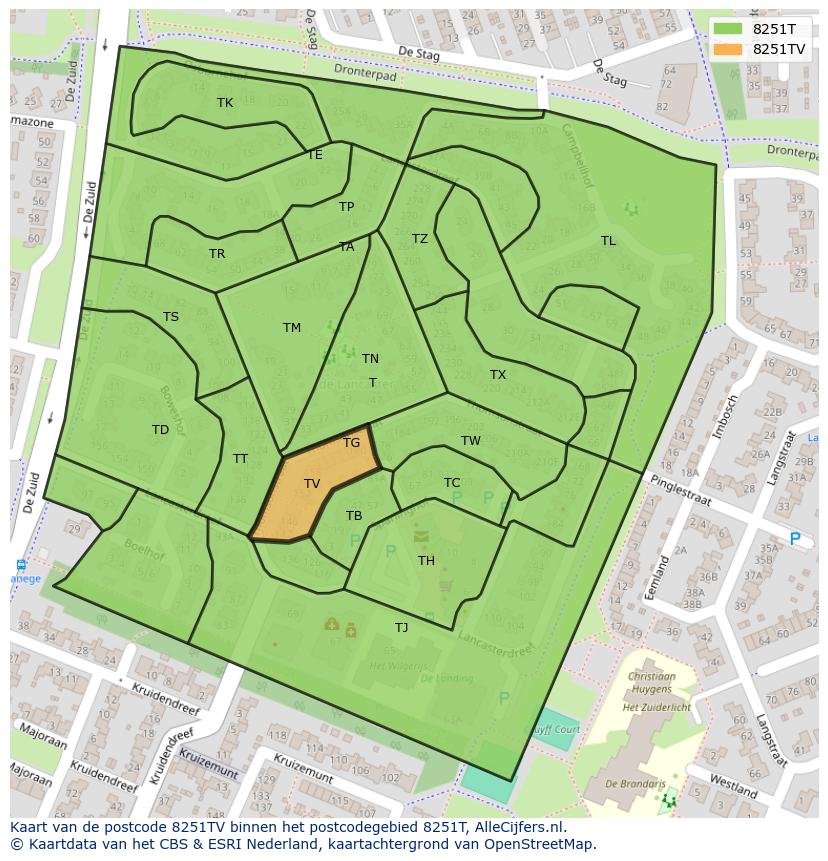 Afbeelding van het postcodegebied 8251 TV op de kaart.
