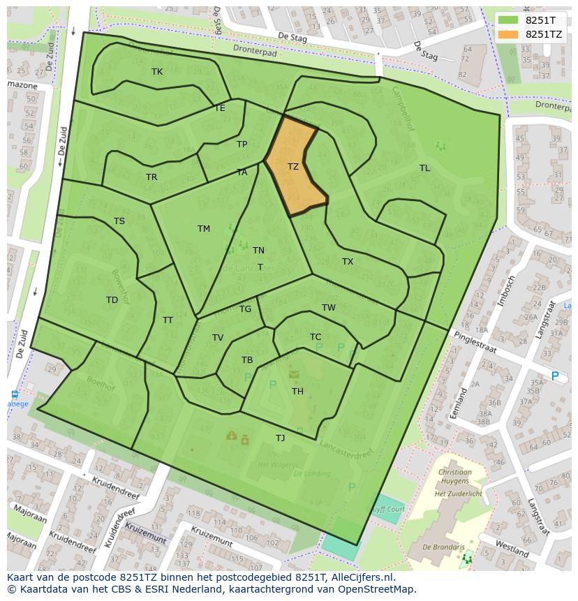 Afbeelding van het postcodegebied 8251 TZ op de kaart.