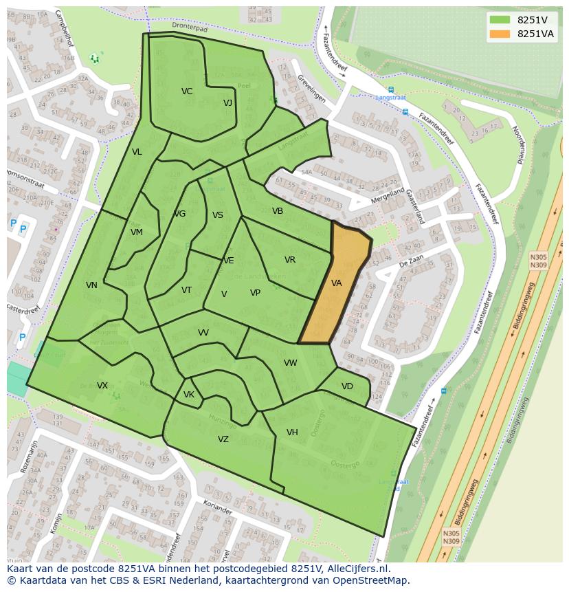 Afbeelding van het postcodegebied 8251 VA op de kaart.
