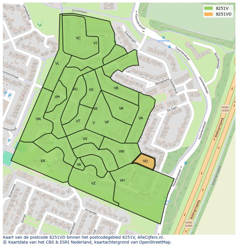 Afbeelding van het postcodegebied 8251 VD op de kaart.