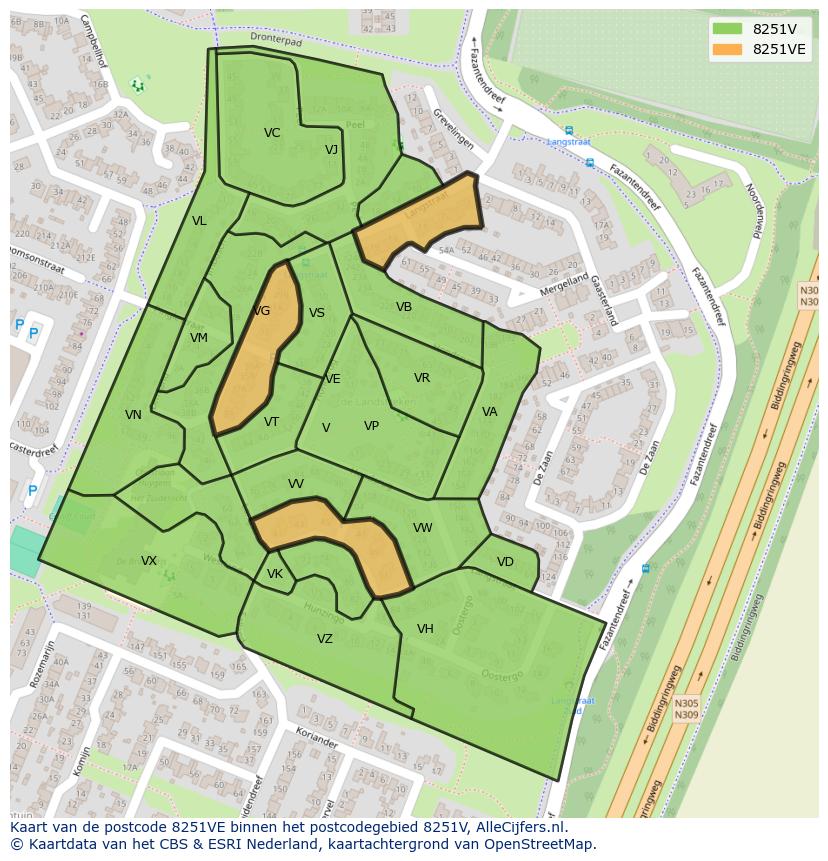 Afbeelding van het postcodegebied 8251 VE op de kaart.