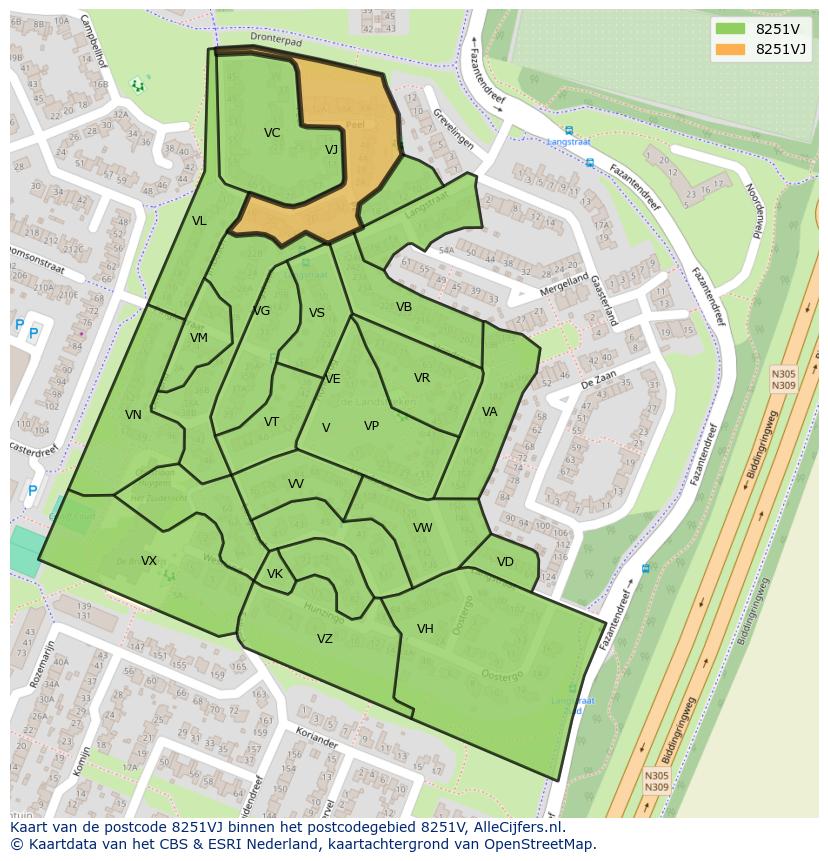 Afbeelding van het postcodegebied 8251 VJ op de kaart.