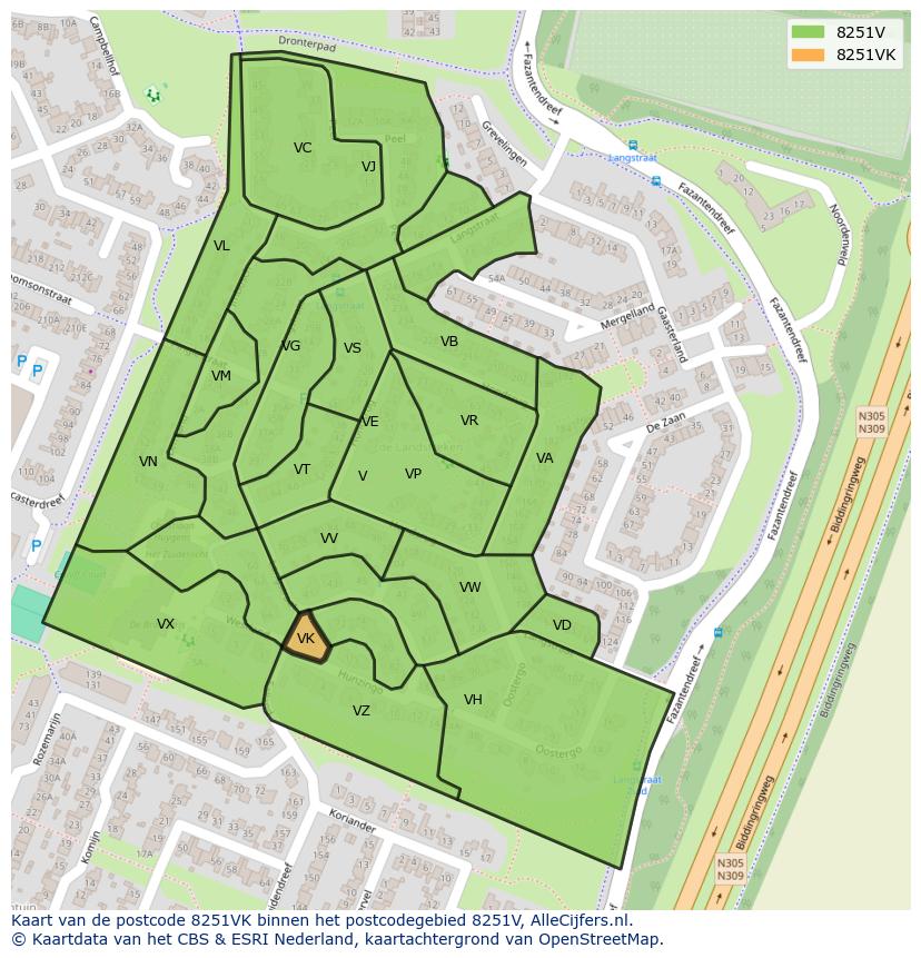 Afbeelding van het postcodegebied 8251 VK op de kaart.