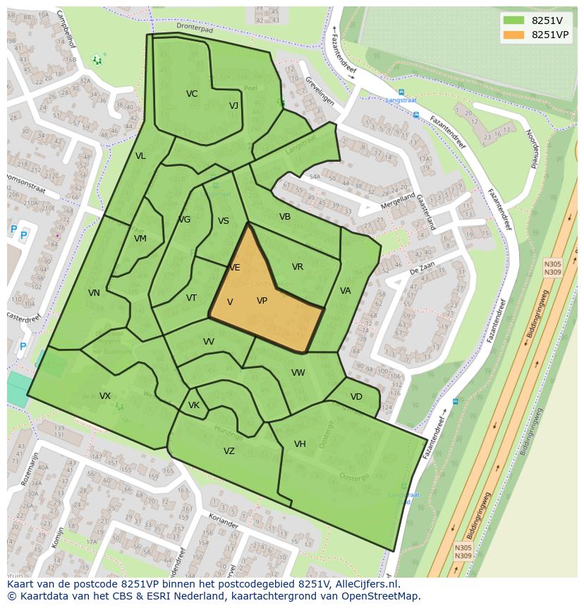 Afbeelding van het postcodegebied 8251 VP op de kaart.