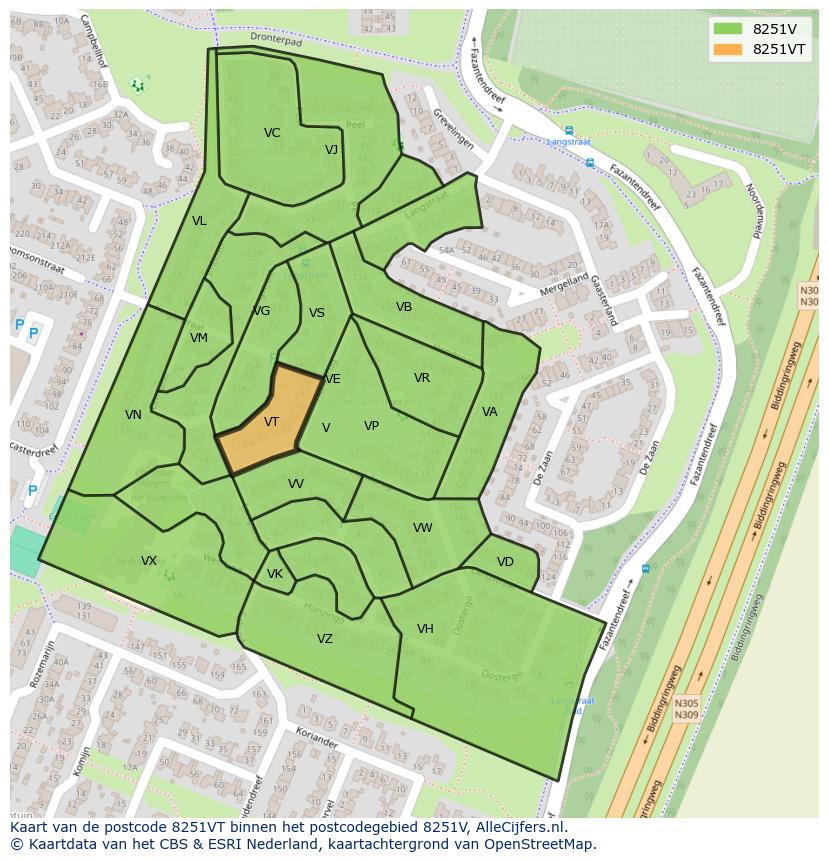 Afbeelding van het postcodegebied 8251 VT op de kaart.