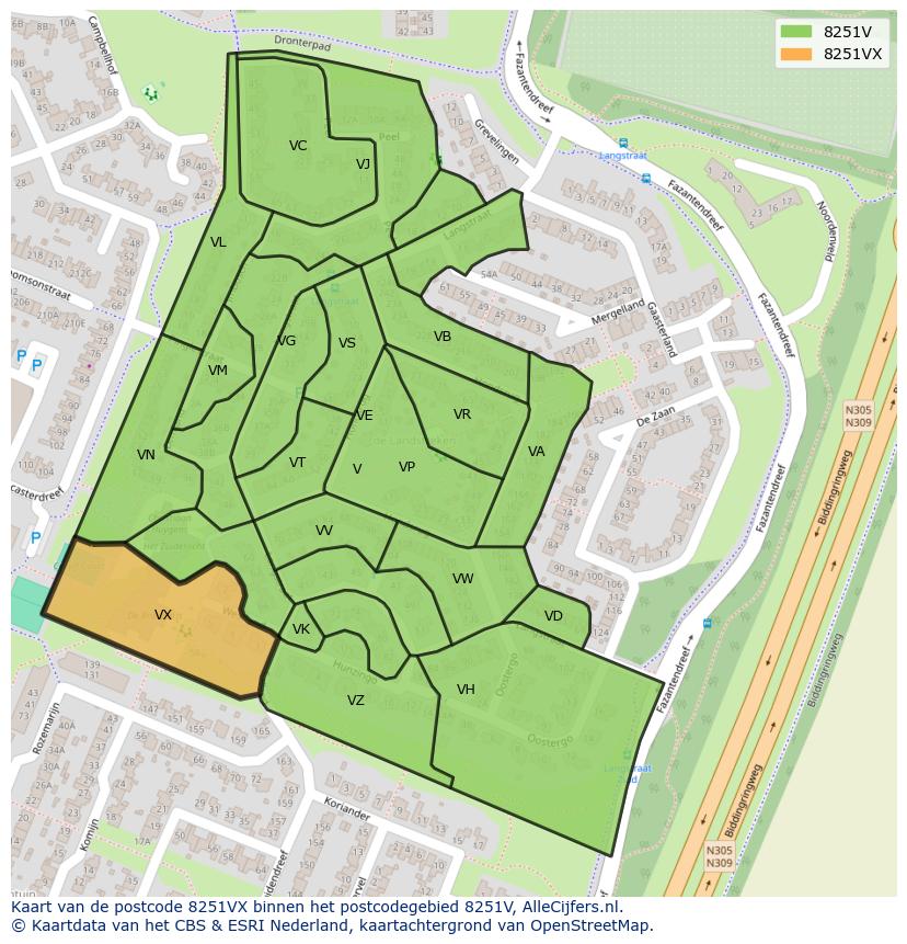 Afbeelding van het postcodegebied 8251 VX op de kaart.