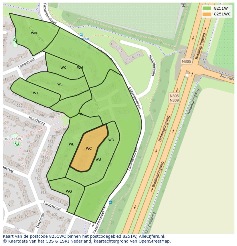 Afbeelding van het postcodegebied 8251 WC op de kaart.