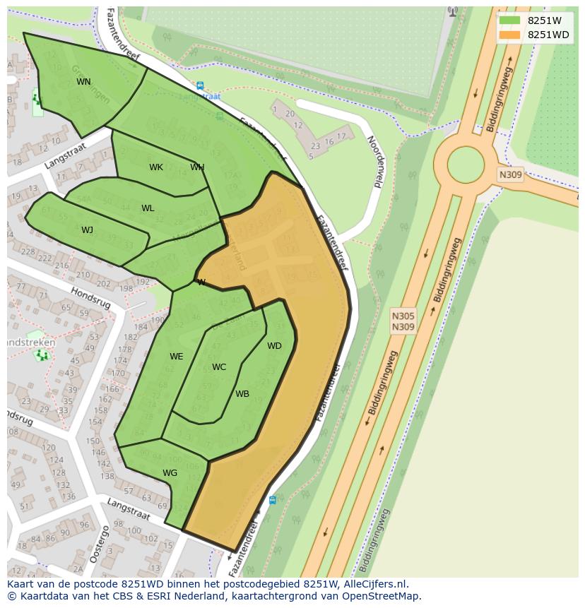 Afbeelding van het postcodegebied 8251 WD op de kaart.