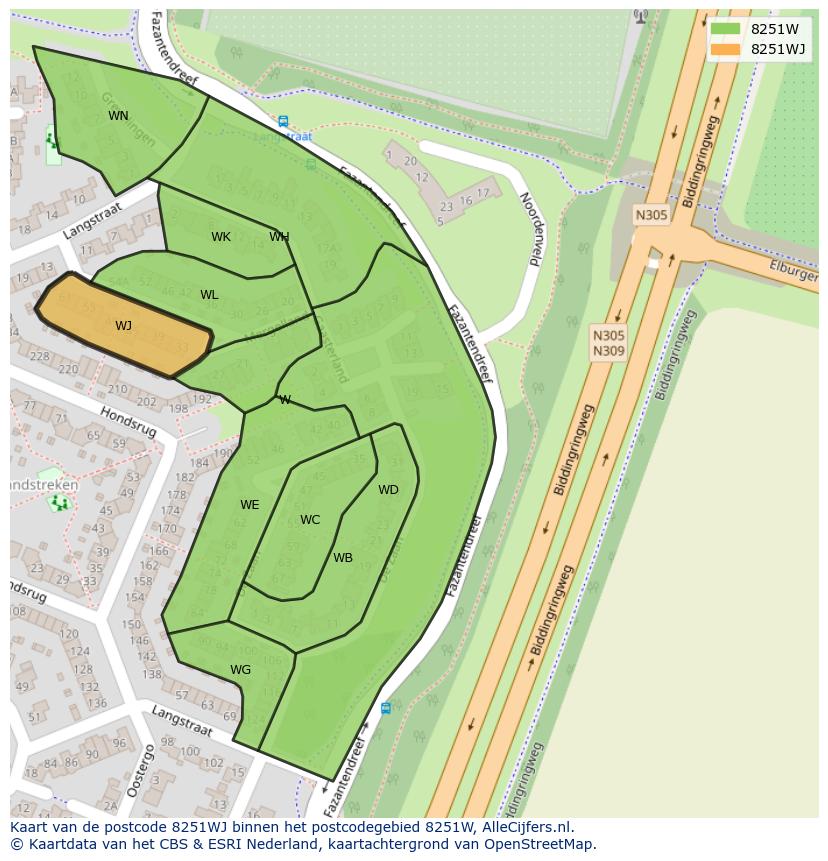 Afbeelding van het postcodegebied 8251 WJ op de kaart.