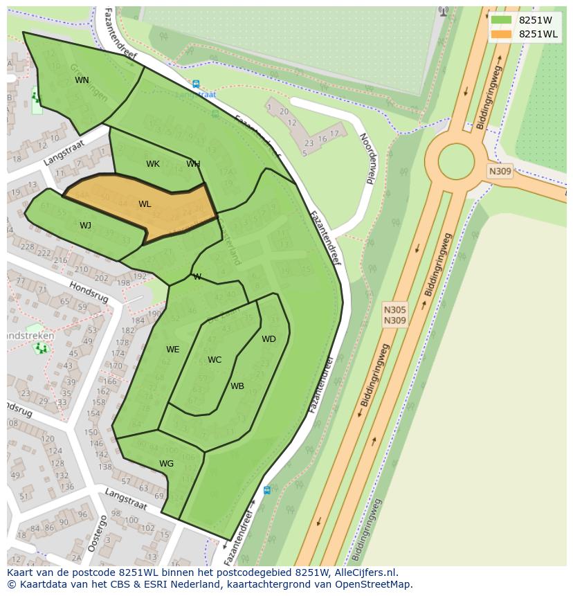 Afbeelding van het postcodegebied 8251 WL op de kaart.