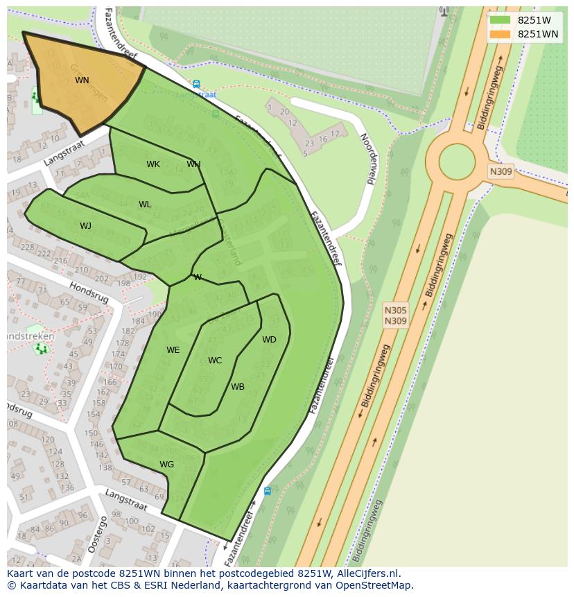 Afbeelding van het postcodegebied 8251 WN op de kaart.