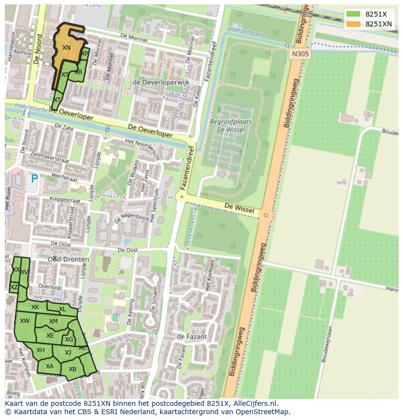 Afbeelding van het postcodegebied 8251 XN op de kaart.