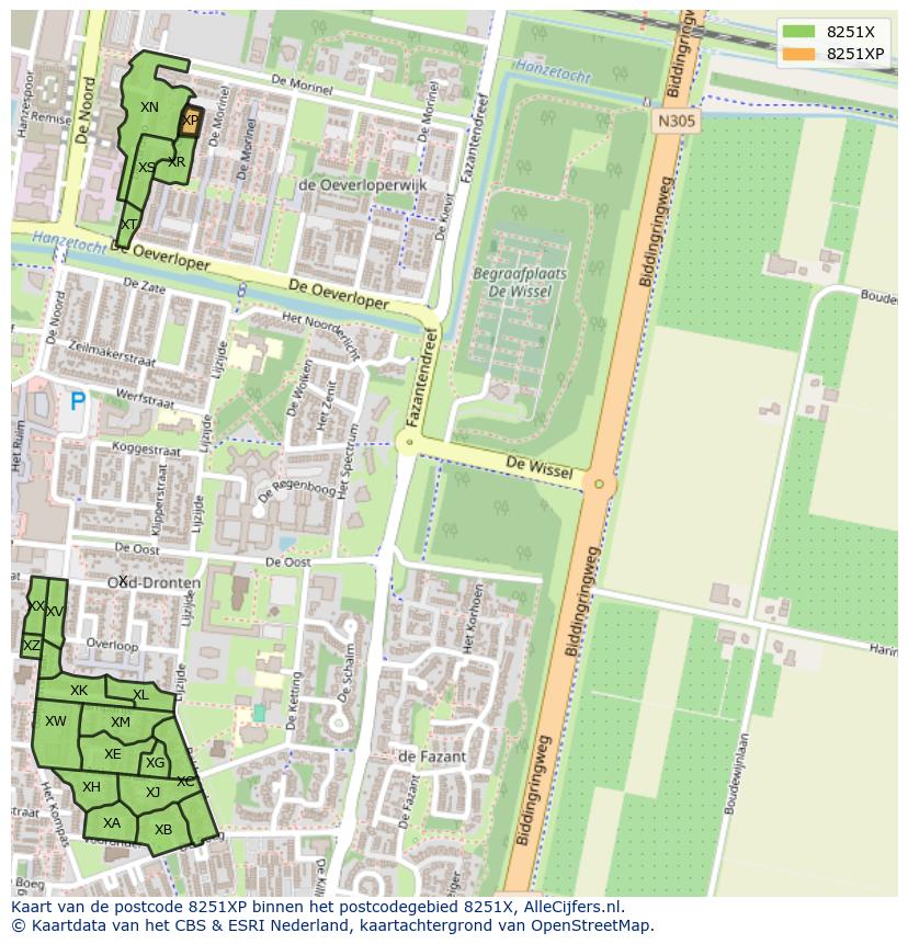 Afbeelding van het postcodegebied 8251 XP op de kaart.