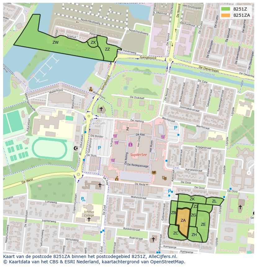 Afbeelding van het postcodegebied 8251 ZA op de kaart.