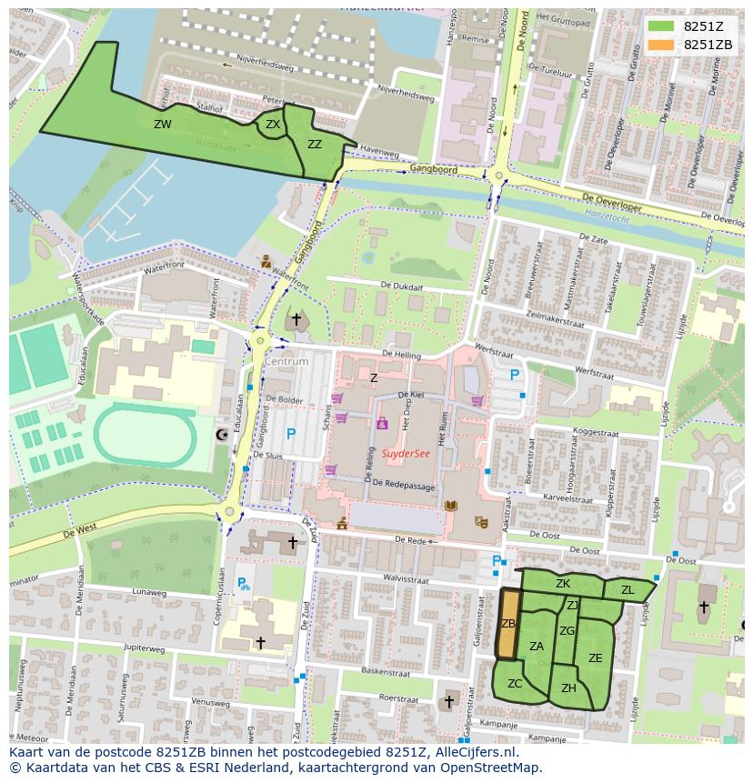 Afbeelding van het postcodegebied 8251 ZB op de kaart.