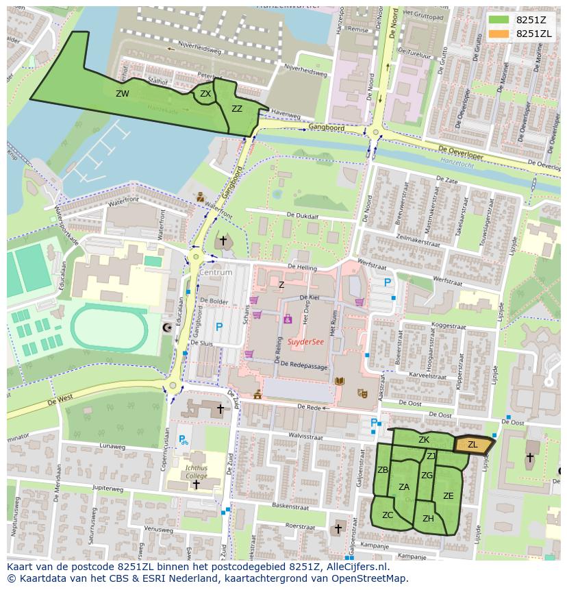 Afbeelding van het postcodegebied 8251 ZL op de kaart.