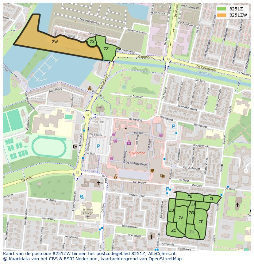 Afbeelding van het postcodegebied 8251 ZW op de kaart.