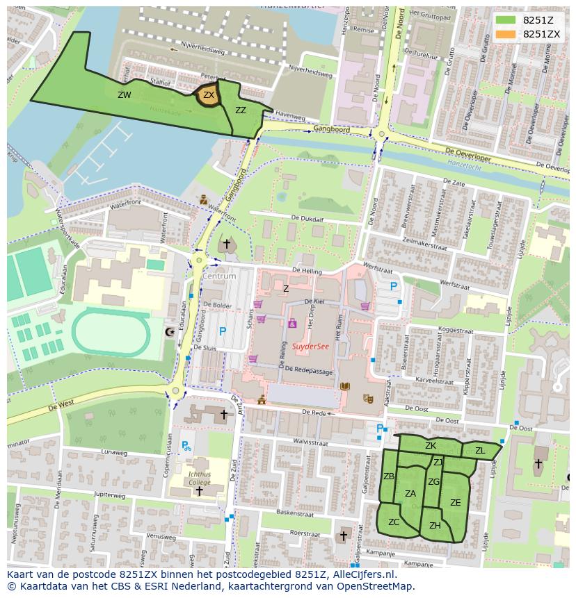 Afbeelding van het postcodegebied 8251 ZX op de kaart.