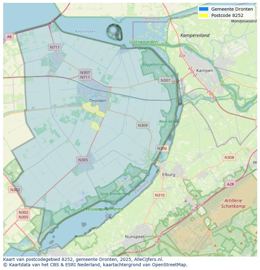 Afbeelding van het postcodegebied 8252 op de kaart.